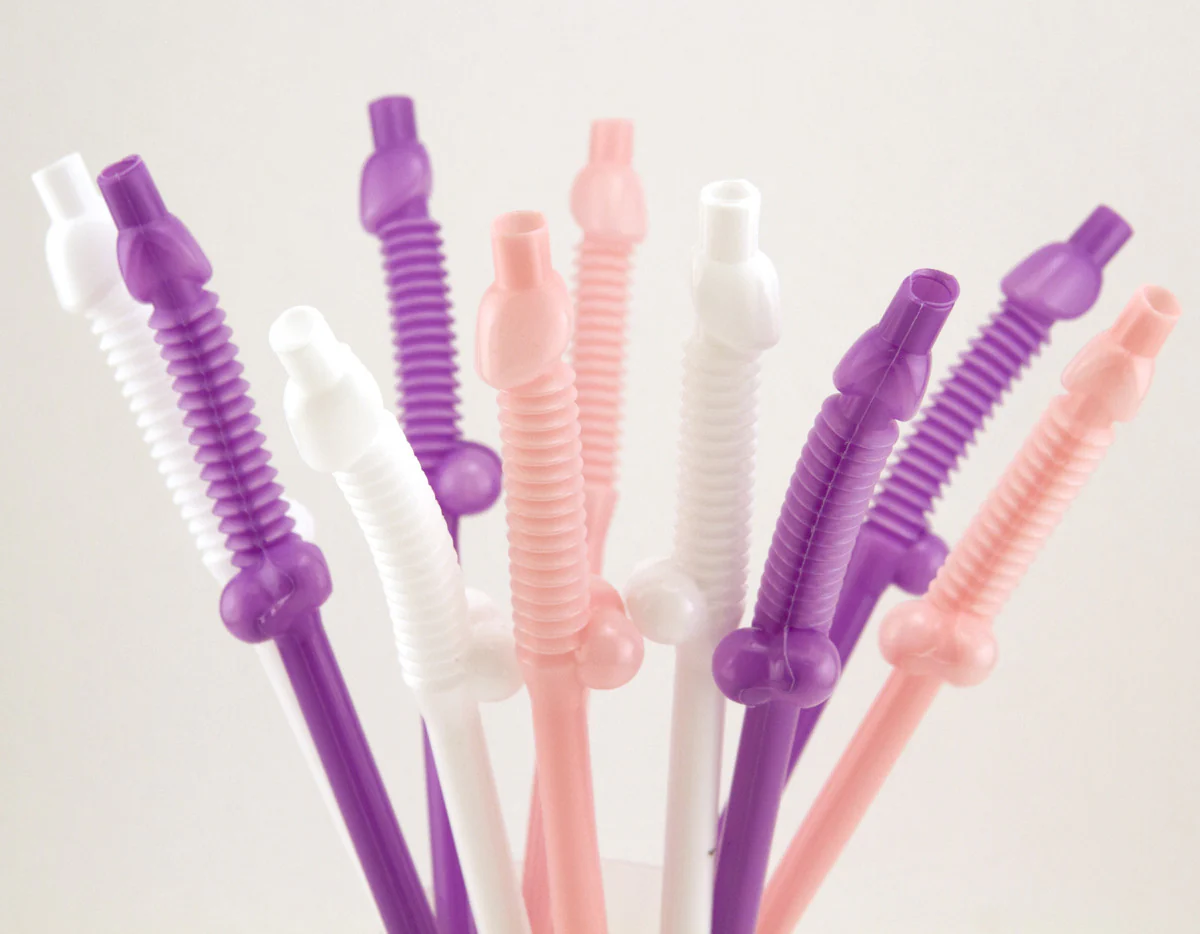 Giant Penis Straws in Pink, Purple and White- 10 Straws - Image 5